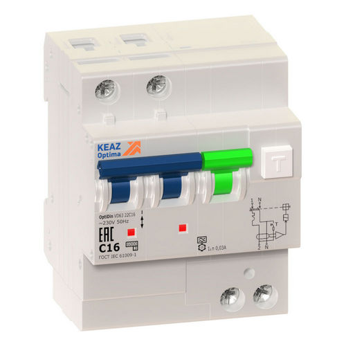 Автоматические выключатели дифференциального тока двухполюсные КЭАЗ OptiDin VD63 2P (C), ток утечки 30 мА, сила тока 16-25 А