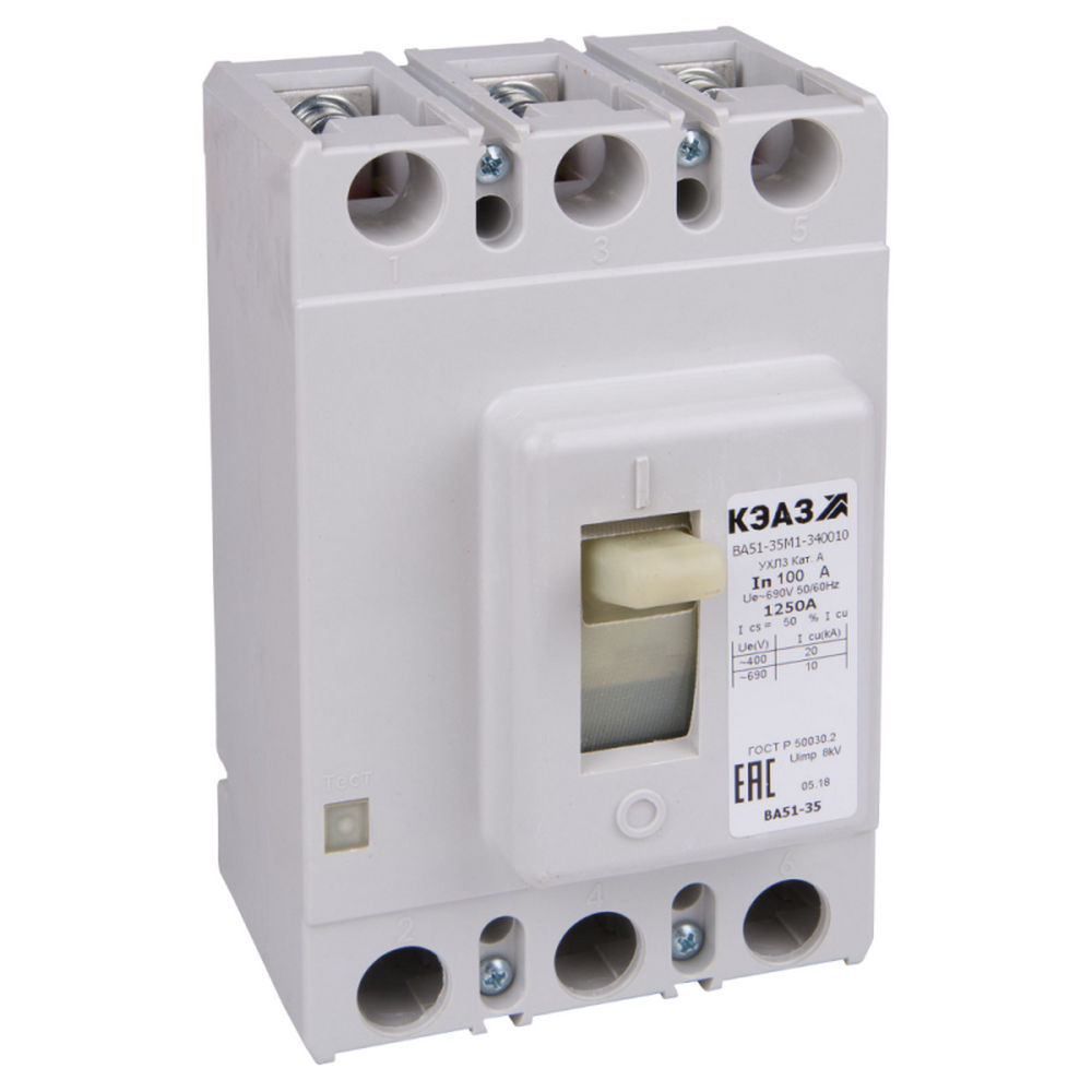 Автоматический выключатель трехполюсный КЭАЗ ВА51-35 160 А, сила тока 160 A