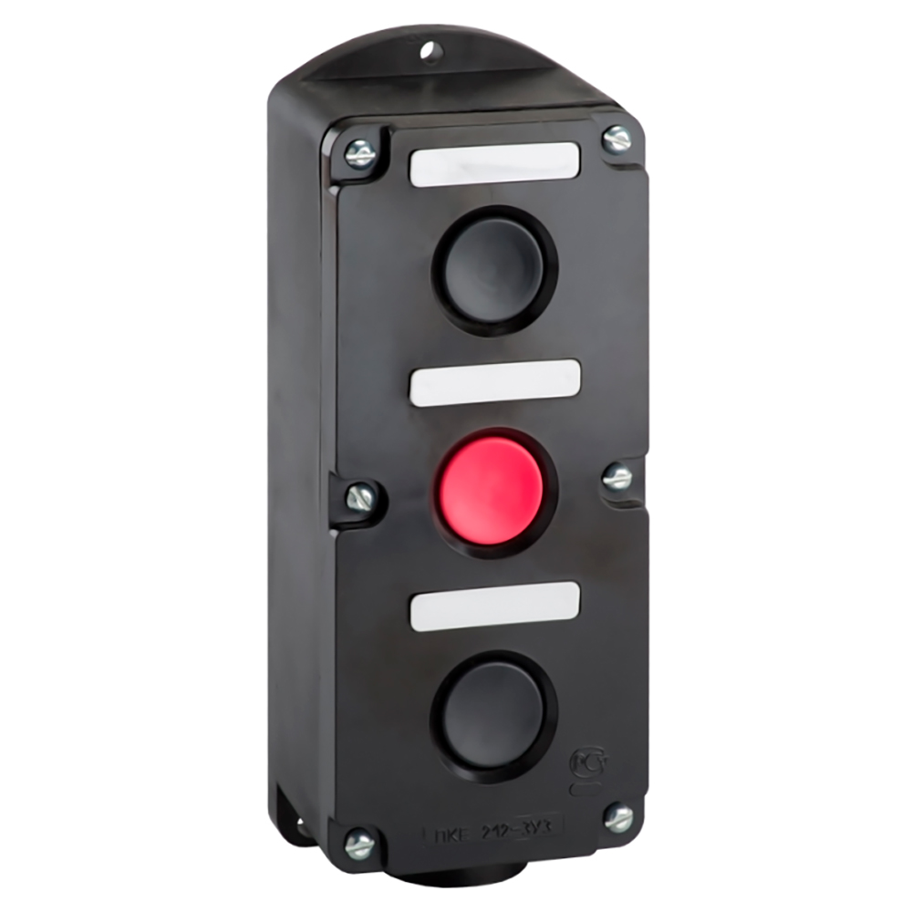 Пост кнопочный КЭАЗ ПКЕ-2223 две черные и одна красная кнопки, 10А, IP54, У2