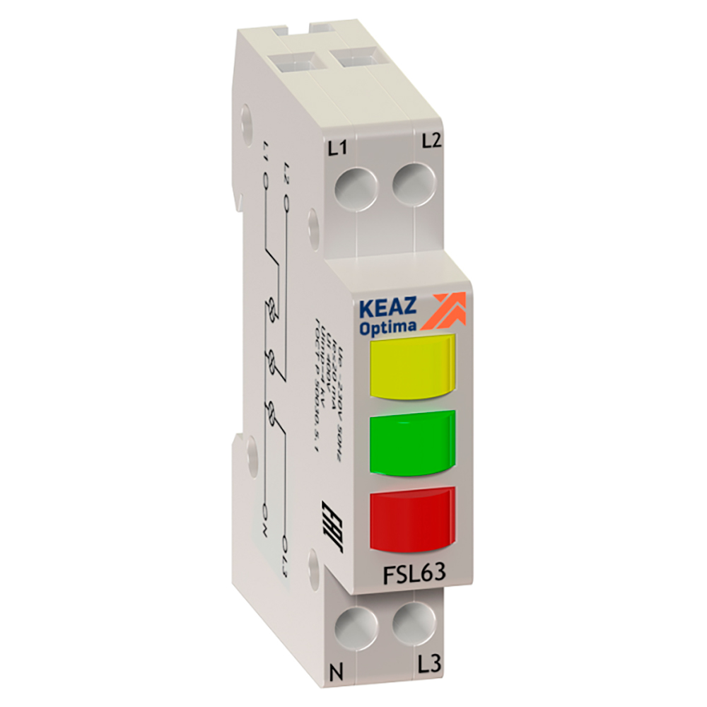 Индикатор фаз световой КЭАЗ OptiDin FSL63 LED лампа 230A, УХЛ3, IP20, цвет – желтый/зеленый/красный