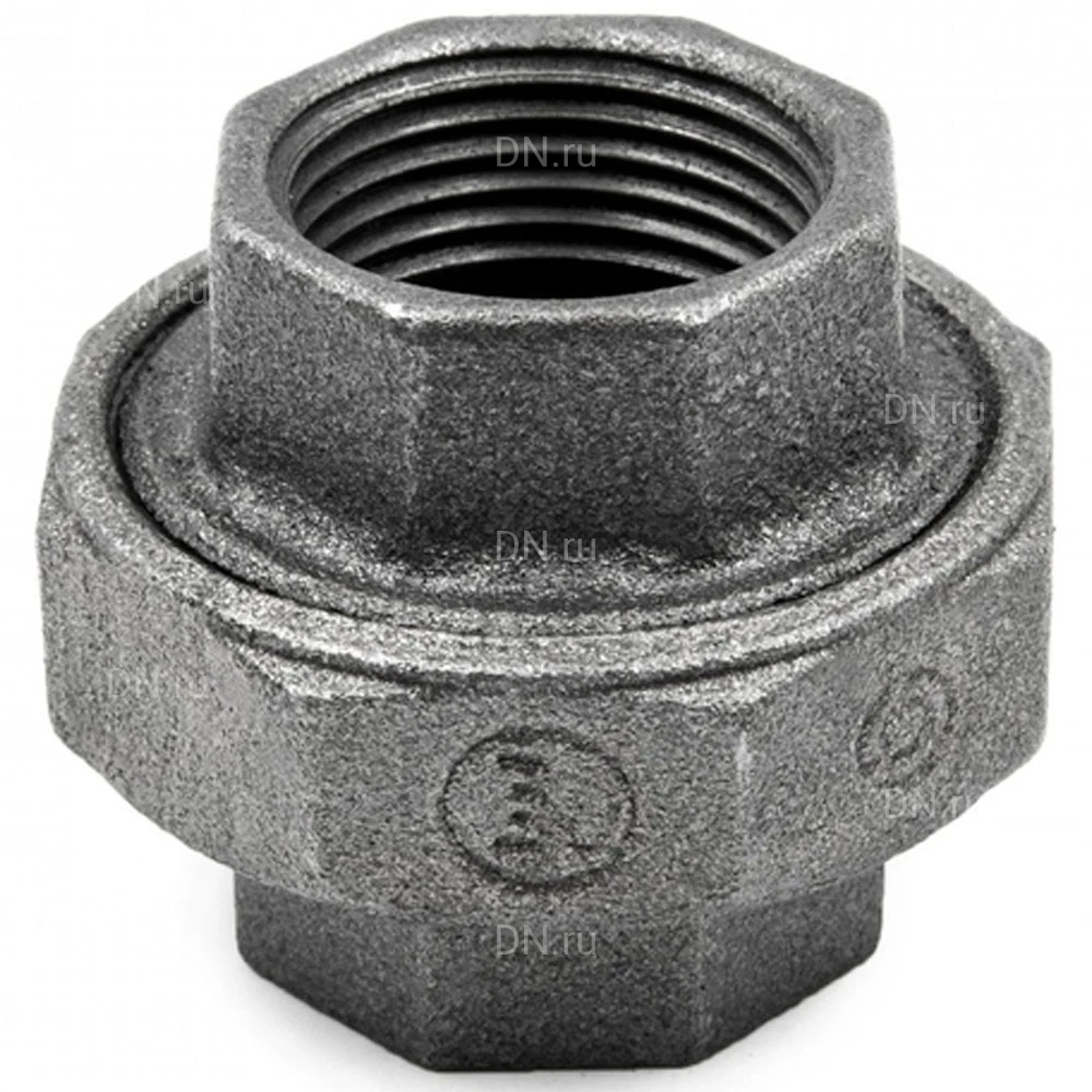 Соединитель (американка) Китай 1.5″ Ду40 прямой, корпус - ковкий чугун, внутренняя/внутренняя резьба, уплотнительная прокладка