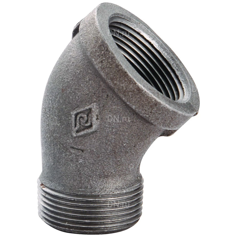 Угольник Китай 1/2″ Ду15 45° корпус - ковкий чугун, внутренняя/наружная резьба