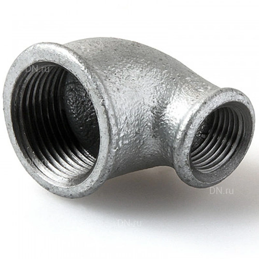 Угольник переходной Китай 1x1/2″ Ду25x15 90° корпус - ковкий чугун, оцинкованный, внутренняя/внутренняя резьба