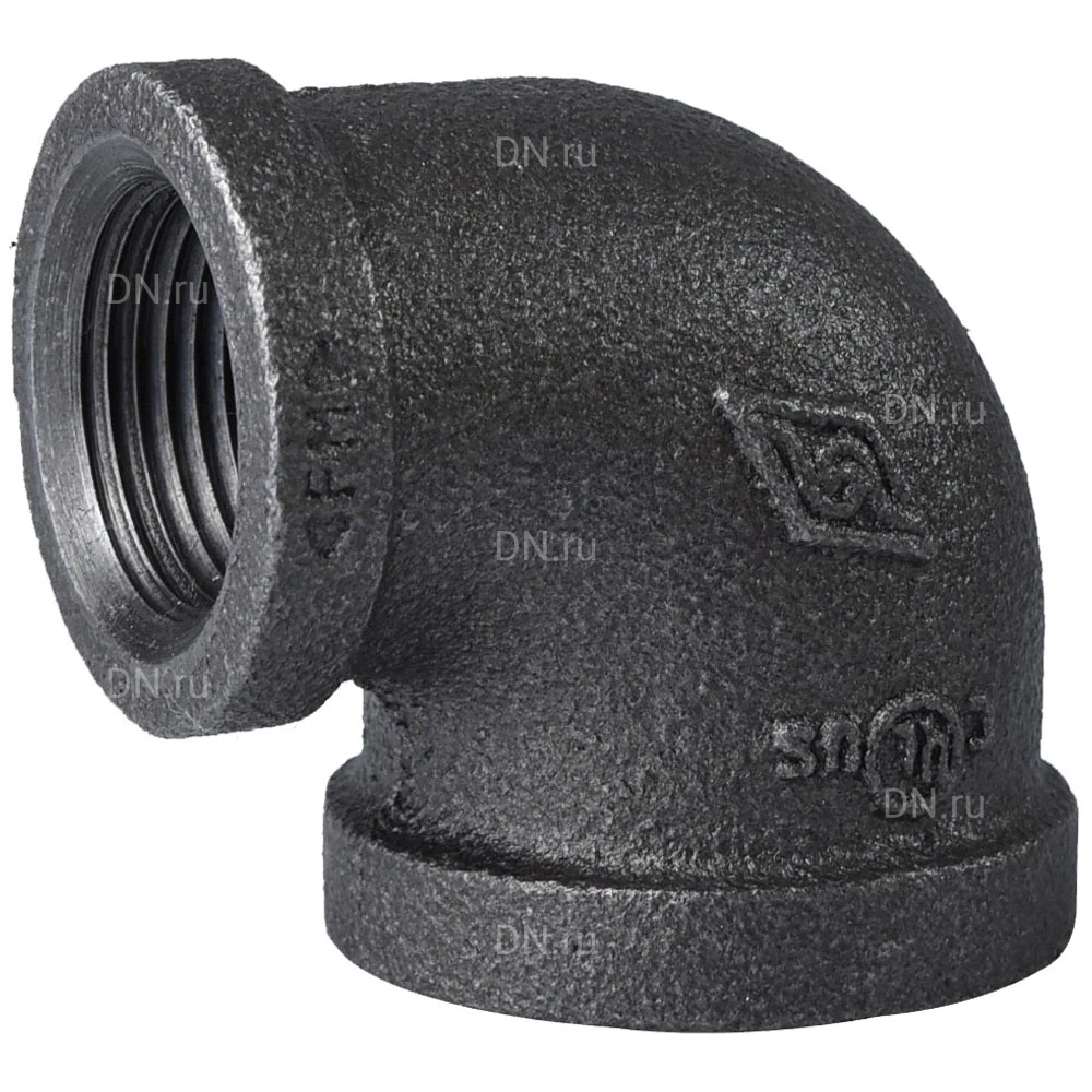 Угольник переходной Китай 1x1/2″ Ду25x15 90° корпус - ковкий чугун, внутренняя/внутренняя резьба