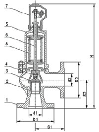 Чертеж Клапан предохранительный пропорциональный Si2501 Ду100 Ру16 на воду и др. неагрессивные среды
