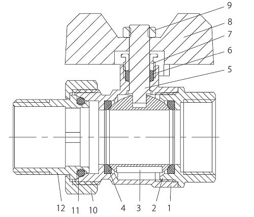 Кран шаровый Ридан BVR-FR 3/4″ Ду20 Ру40 муфтовый, полнопроходной, корпус - латунь, присоединение - внутренняя резьба/накидная гайка