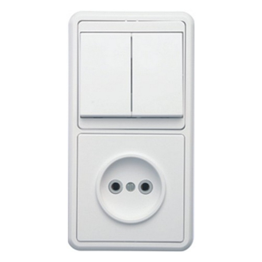 Блок Кунцево-Электро Бэлла БКВР-038 двухклавишный выключатель + розетка без заземления скрытой установки, номинальный ток - 10 А, степень защиты IP20, цвет - белый