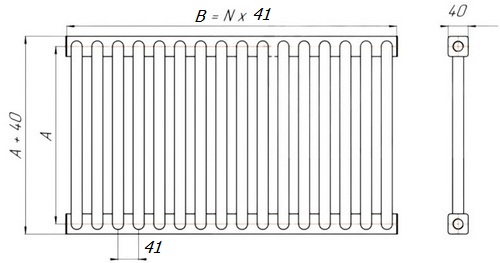 Радиатор стальной трубчатый КЗТО РС 1-500 высота 540 мм, 48 секций, присоединение резьбовое - 1/2″, подключение - боковое, теплоотдача 1872 Вт, цвет – RAL 9016