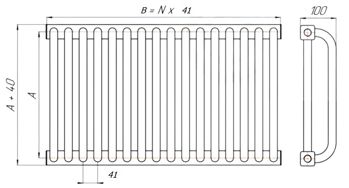Радиаторы стальные трубчатые КЗТО РС 2-500 высота 540 мм, 8-50 секций, присоединение резьбовое - 1/2″, подключение - боковое, теплоотдача 544-3400 Вт, цвет – белый