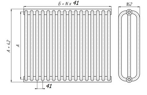 Радиатор стальной трубчатый КЗТО РСК 3-750 высота 792 мм, 14 секций, присоединение резьбовое - 1/2″, подключение - боковое, теплоотдача 1918 Вт, цвет – RAL 9016