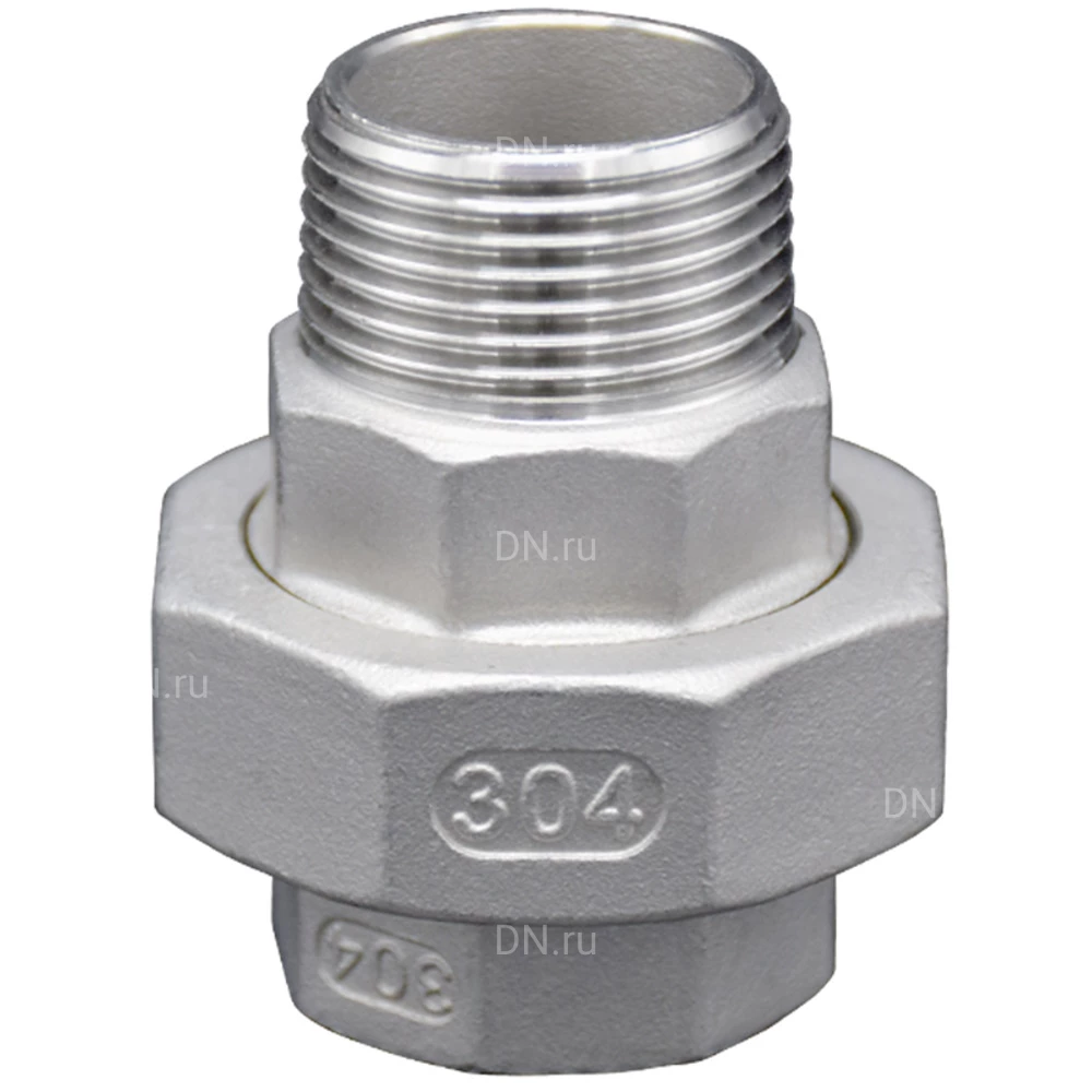 Американка LEADTEK 1/2″ Ду15 Ру16 резьбовая, присоединение - наружная / внутренняя резьба, корпус - нержавеющая сталь AISI304 (CF8), уплотнение - PTFE