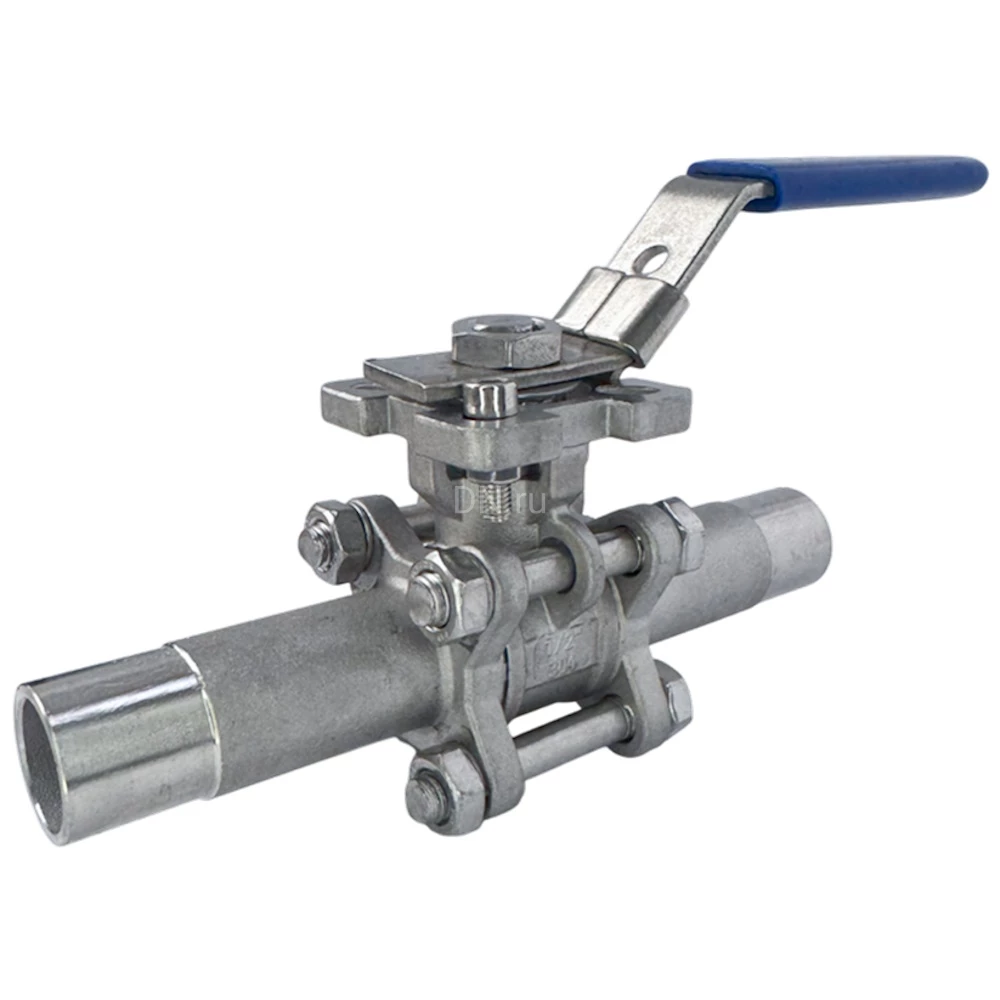 Кран шаровой Lotar LTR-TO50/4 Ду50 Ру40 полнопроходной, трехсоставной, приварной, ISO5211, корпус - нержавеющая сталь AISI 304 (CF8), уплотнение - PTFE, управление - рукоятка-рычаг