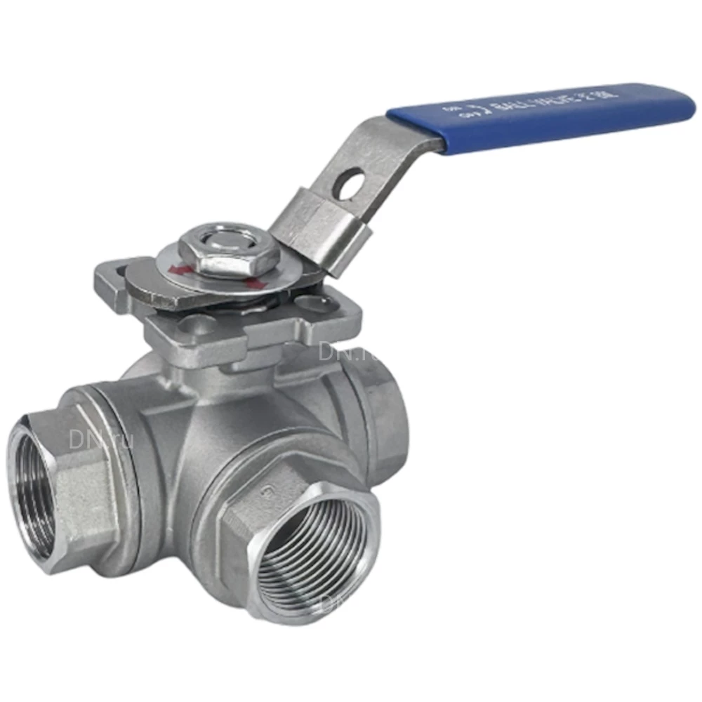 Кран шаровой Lotar LTR-TT10/4 3/8″ Ду10 Ру64 стандартнопроходной, трехходовой, резьбовой, внутренняя резьба, корпус - нержавеющая сталь AISI 304 (CF8), уплотнение - PTFE, управление - рукоятка-рычаг