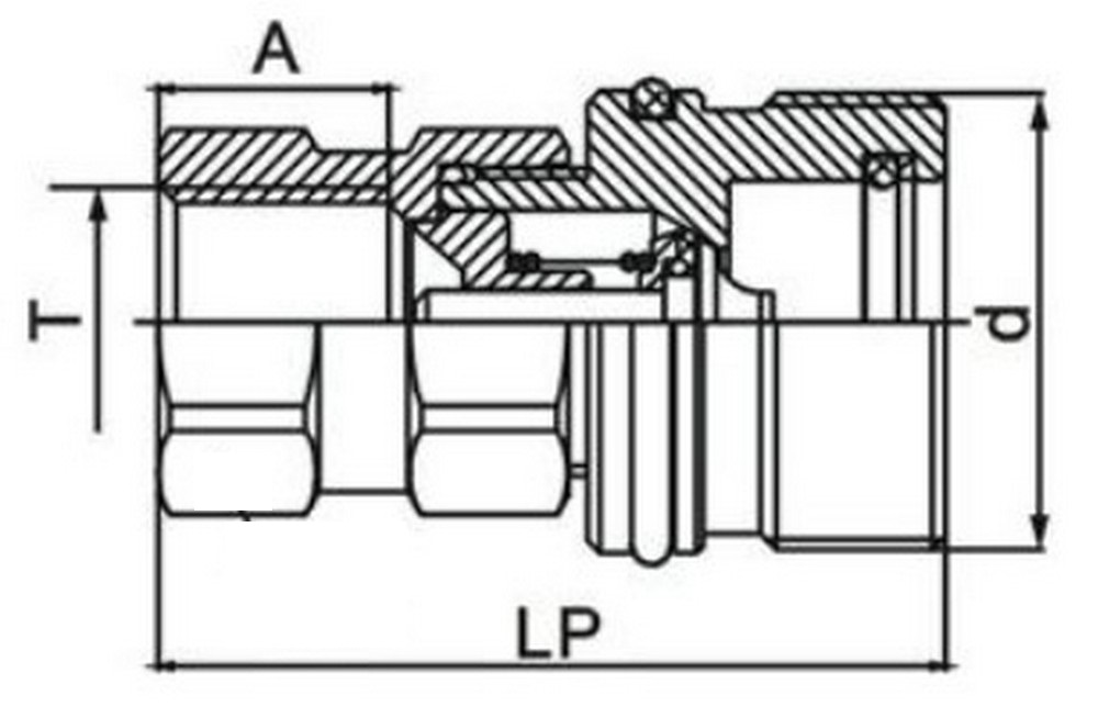 Муфта быстроразъемное соединение LSQ нипель-CVV 3/8″ Ду10 Ру345 корпус - сталь, уплотнение - NBR, присоединение - внутренняя резьба