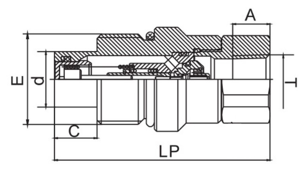 Муфта быстроразъемное соединение LSQ нипель-VEP 3/48″ Ду20 Ру480 корпус - сталь, уплотнение - NBR, присоединение - внутренняя резьба