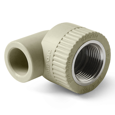 Угольник полипропиленовый PPRC-VR комбинированный MeerPlast Дн32x3/4″ Ру25 внутренняя.резьба, серый