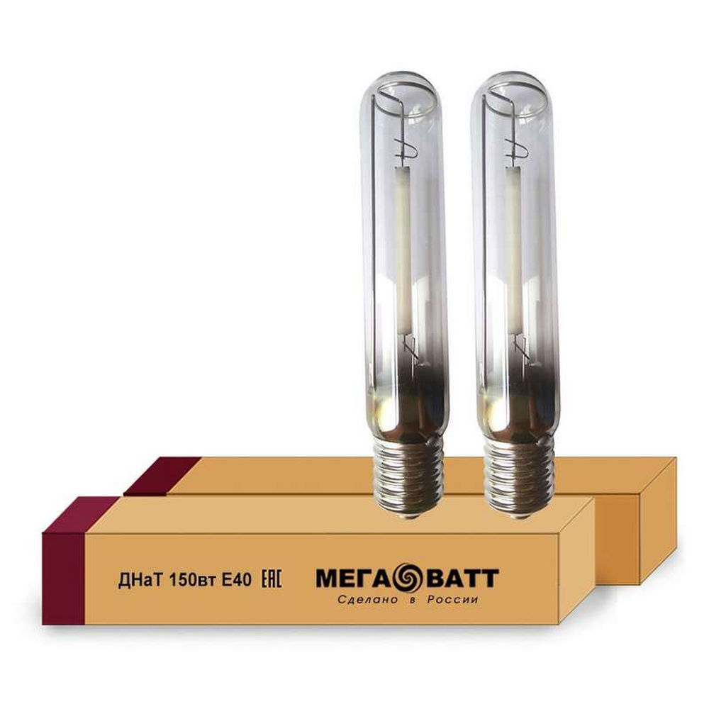 Лампа газоразрядная МЕГАВАТТ ДНаТ, натриевая, мощность - 150 Вт, цоколь - E40, световой поток - 15000 лм, цветовая температура - 2000 K, форма - трубчатая с односторонним цоколем