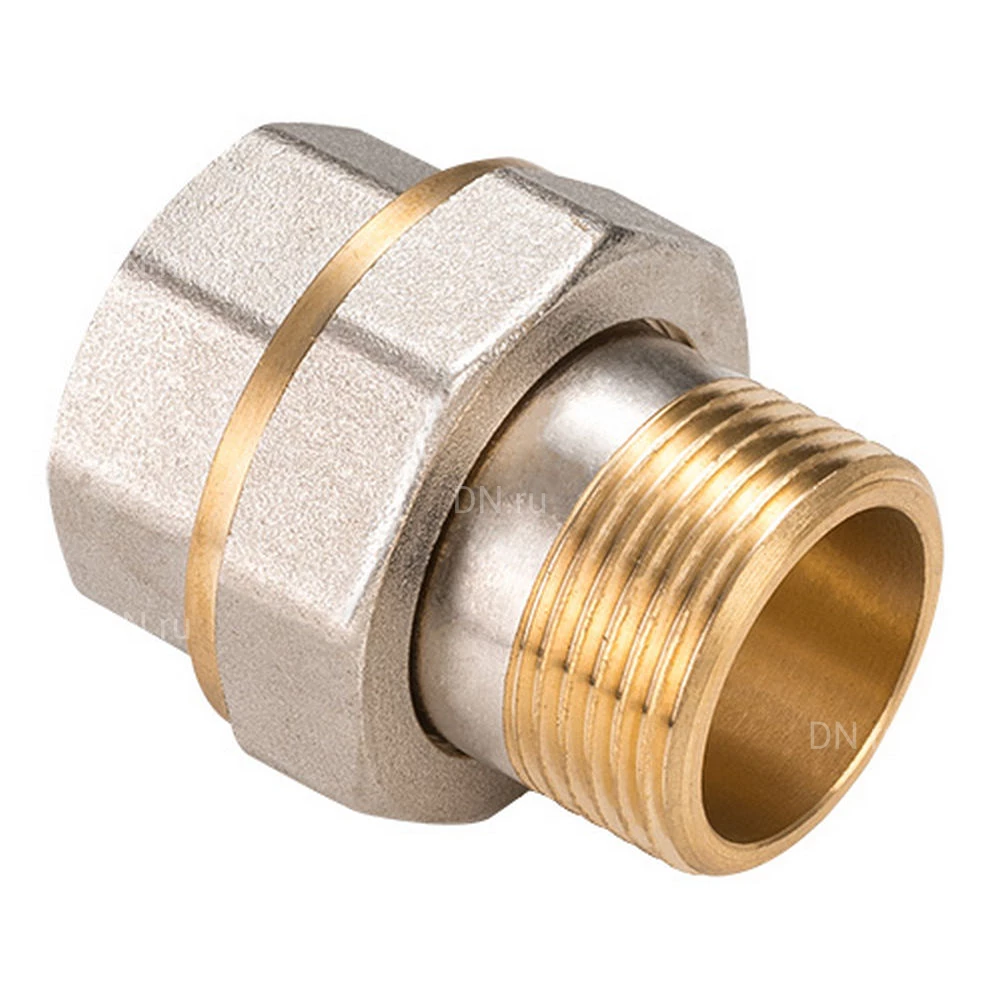 Соединитель латунный MVI AquaHit 1/2″ Ду15 Ру16 разъемный, прямой, корпус - латунь, уплотнение - EPDM, присоединение - внутренняя/наружная резьба