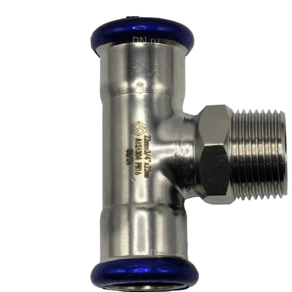Тройник MVI SS.642 Ду22x1/2″ Ру16 переходной, корпус - нержавеющая сталь, присоединение - пресс/наружная резьба
