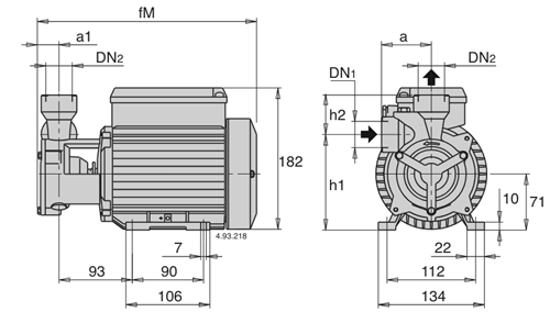 Насос вихревой Calpeda TM Ду25x25 Ру13 монофазный производительность - 0.5 м3/ч , напор - 59 м , мощность - 0.75 кВт, корпус - чугун, материал рабочего колеса - латунь CW617N 