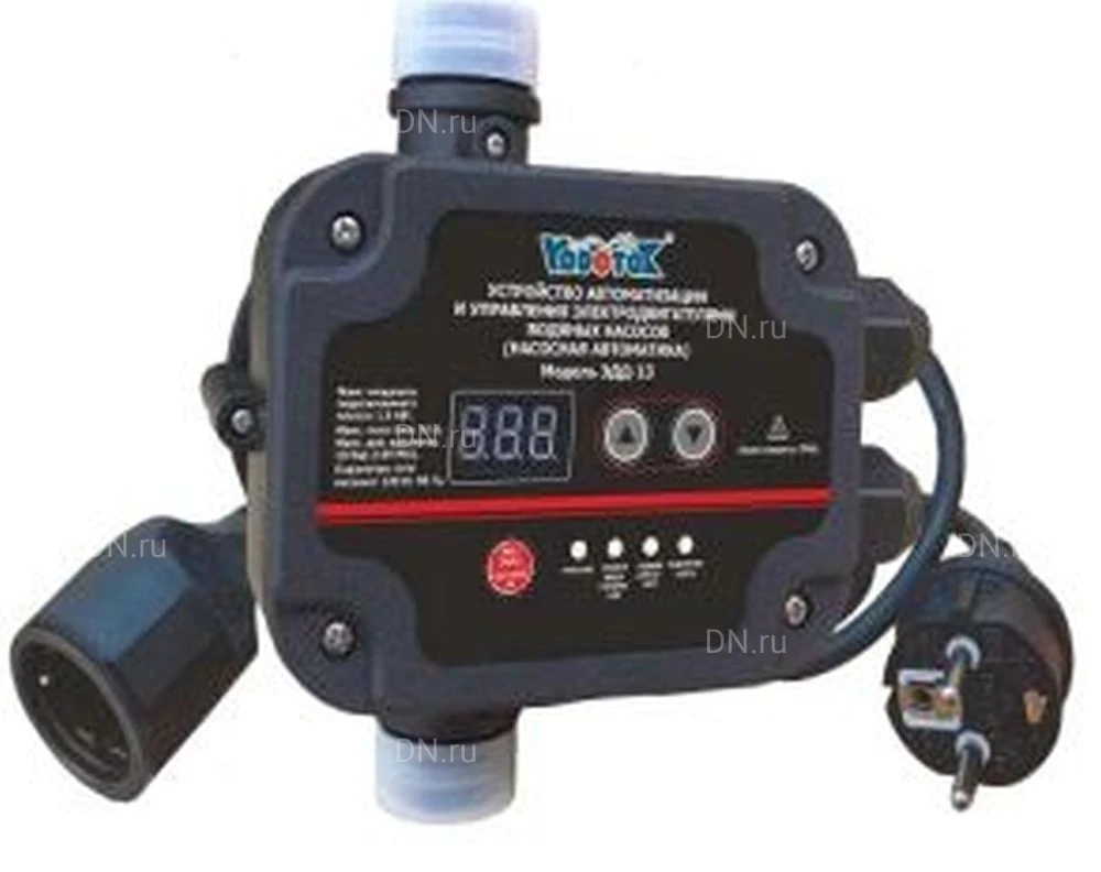 Регулятор давления Vodotok ЭДД-13 электронный, присоединение - G1″, стартовое давление - 0.5-4.5бар, максимальное давление - 10бар, кабель с вилкой, кабель с розеткой