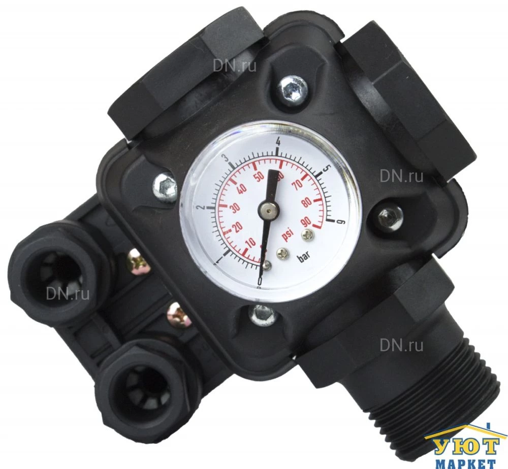 Регулятор давления Vodotok РС-9 с манометром, присоединение - НВВ1″, стартовое давление - 1.37-2.8бар, кабель с вилкой 1м , кабель с розеткой 0.5м