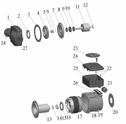 Насос циркуляционный LEO ARP25-60/180 поверхностный, мощность - 0.009кВт, напор - 1м, производительность - 23л/мин, 220В
