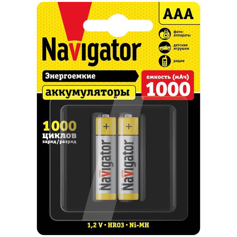 Аккумулятор Ni-MH NAVIGATOR AAA/HR03 1.2 В 1000 мА.ч, блистер 2 шт.