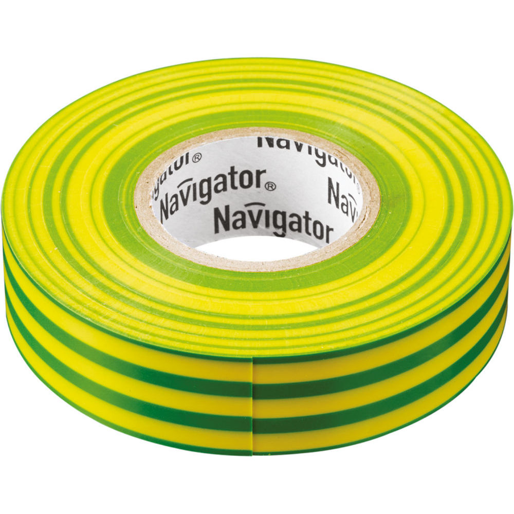 Изолента NAVIGATOR NIT-B15-20/YG, 15 мм, длина - 20 м, самозатухающая, материал - поливинилхлорид, цвет - желто-зеленый
