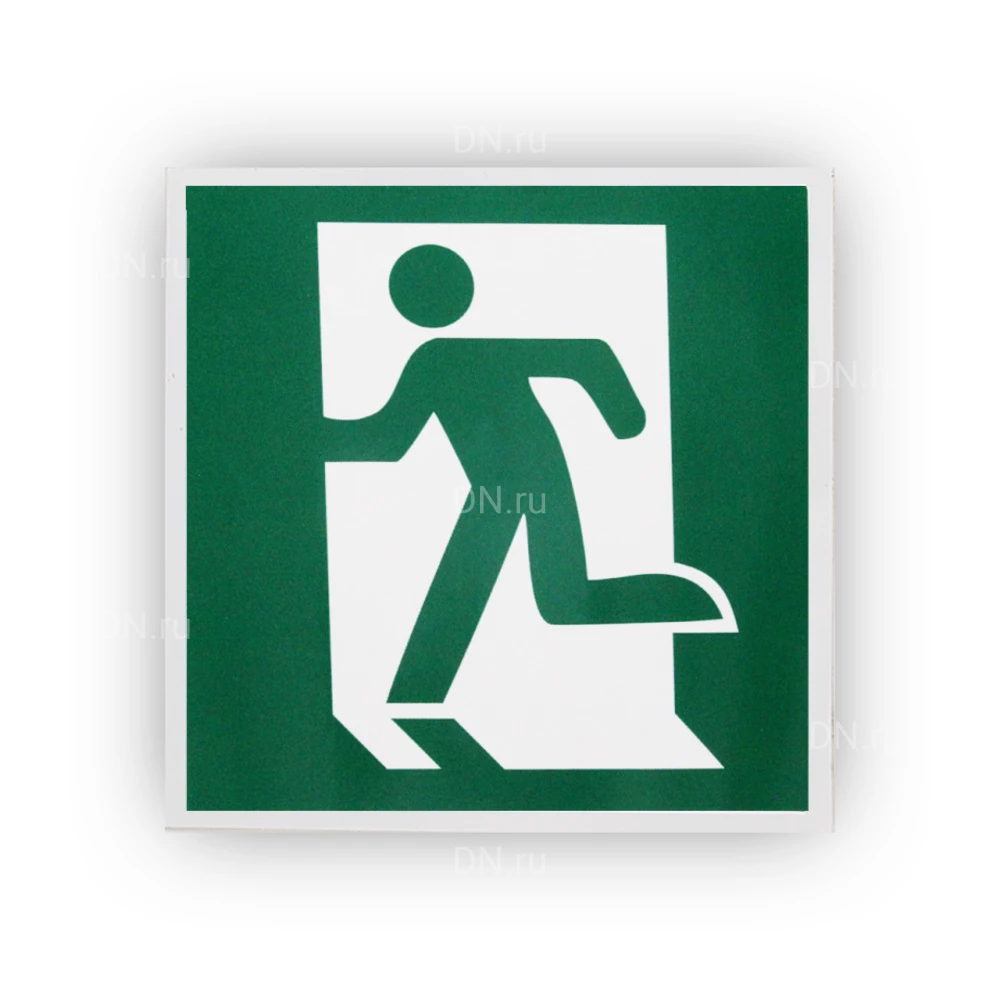 Знак НПО ПУЛЬС E01-01 «Выход здесь (левосторонний)» на самоклеящейся фотолюминесцентной пленке, 200х200мм