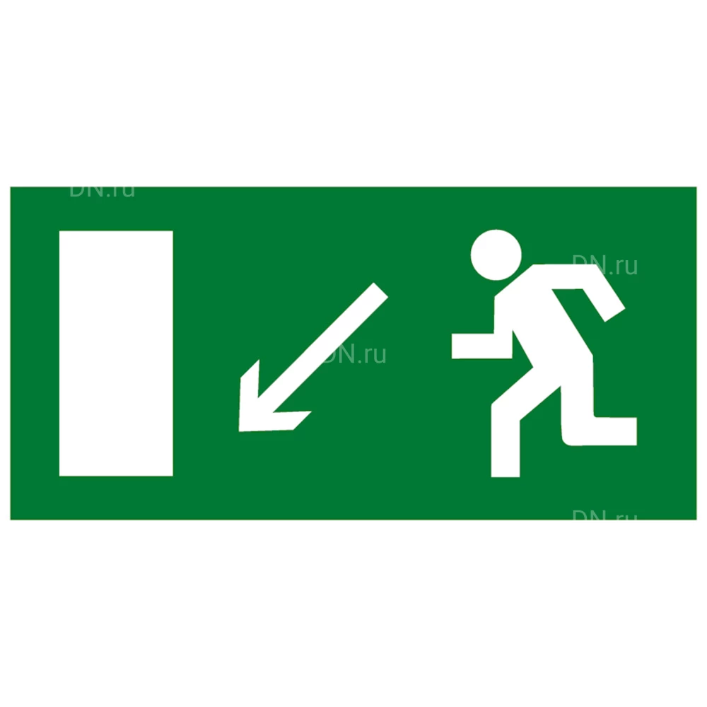 Знак НПО ПУЛЬС E08 «Направление к эвакуационному выходу налево вниз» на самоклеящейся не светящейся пленке, 150х300мм