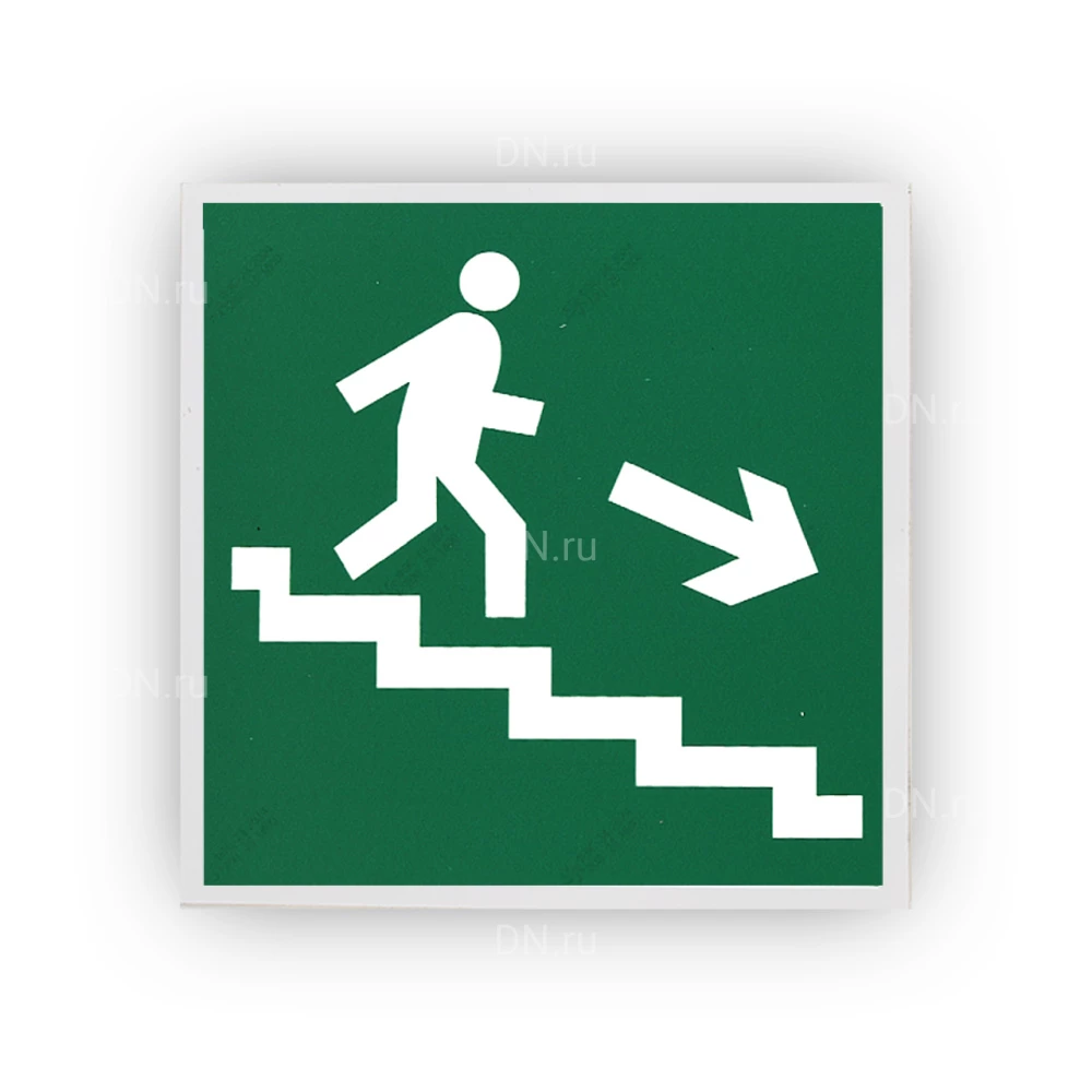 Знак НПО ПУЛЬС E13 «Направление к эвакуационному выходу по лестнице вниз (направо)» на самоклеящейся не светящейся пленке, 200х200мм