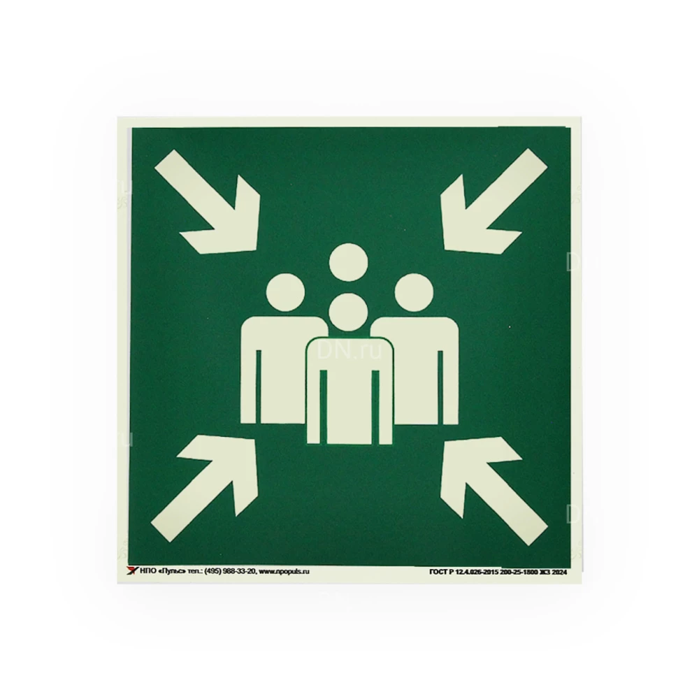 Знак НПО ПУЛЬС E21 «Пункт (место) сбора» на самоклеящейся фотолюминесцентной пленке на пластиковой основе, 200х200мм