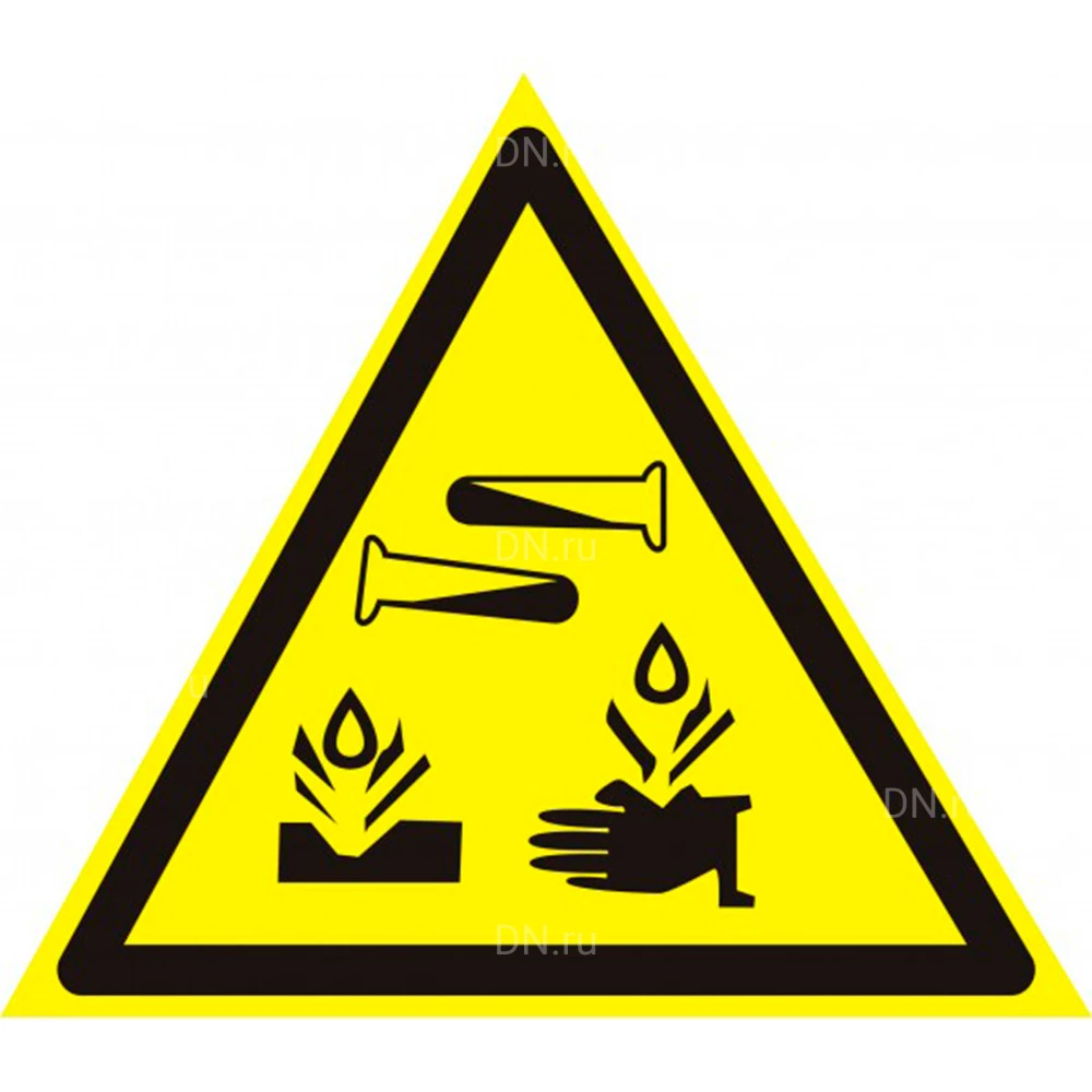 Знак НПО ПУЛЬС W04 «Опасно. Едкие и коррозионные вещества» на самоклеящейся не светящейся пленке на пластиковой основе, 200х200мм