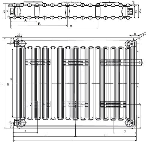 Радиаторы стальные панельные Oasis Pro PB-20-3 300x400-3000 мм гигиенические настенные, теплоотдача - 0.3844-2.883 кВт, присоединение резьбовое - 1/2″, подключение - боковое, цвет - белый RAL 9016