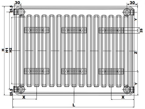 Радиаторы Oasis Pro PN 21-3 300x400-3000 мм настенные, панельные, присоединение резьбовое - 1/2″, подключение - нижнее, цвет - белый RAL 9016, корпус - сталь