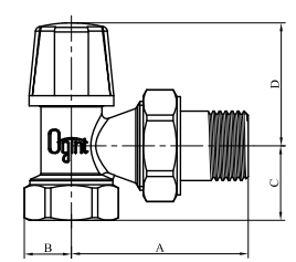 Клапан запорный для радиатора Ogint 1/2″ Ду15 Ру10 ВР угловой штуцер с герметичной прокладкой