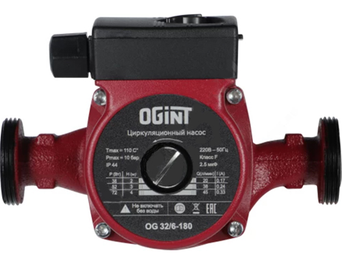 Насос циркуляционный Ogint OG 32/6-180, присоединительный размер - 32 мм, максимальное рабочее давление - 10 бар