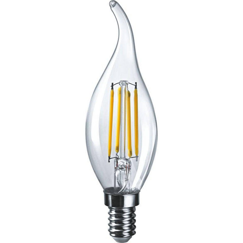 Лампа светодиодная ОНЛАЙТ OLL-F-FC35 прозрачная, мощность - 10 Вт, цоколь - E14, световой поток - 1000 лм, цветовая температура - 2700 K, форма - свеча