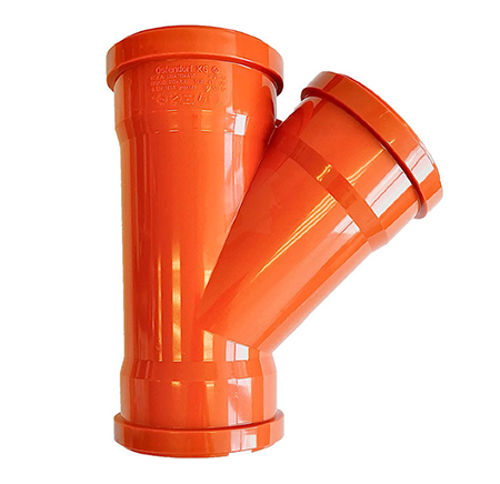 Тройники Ostendorf KGEA Дн110 45°-87° 3-х раструбные для наружной канализации, безнапорное давление, цвет - оранжевый, корпус - непластифицированный поливинилхлорид
