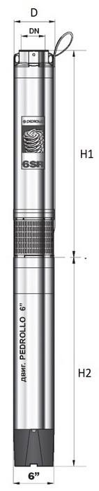 Насос скважинный Pedrollo 6SR12/25 трехфазный, производительность до 19800 л/час, напор до 349 м
