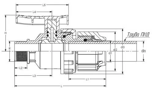 Кран шаровой ПЭ Политэк 25x3/4 Ру16 НР, разъемный Кран шаровой ПЭ Политэк 25x3/4 Ру16 НР, разъемный