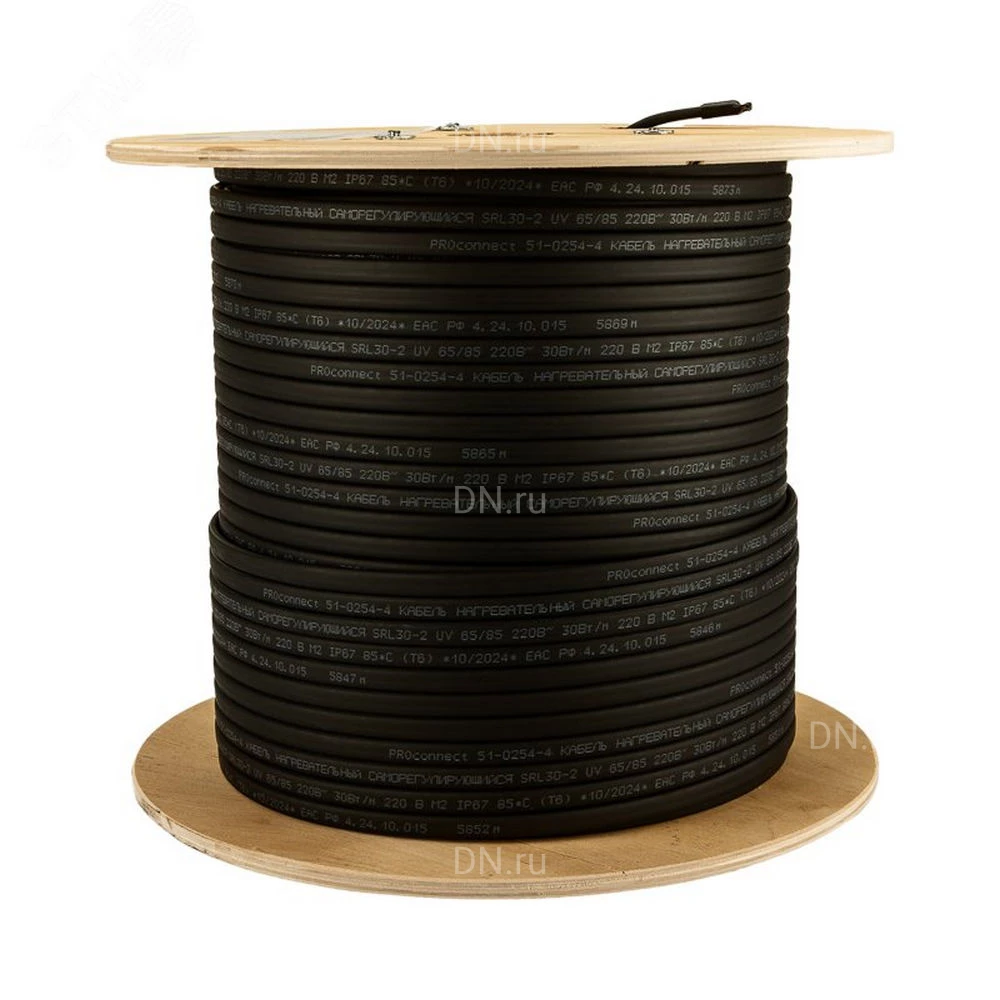 Кабель нагревательный PROCONNECT 40КНС-2ЛП-65/85 UV, саморегулирующийся, тепловая мощность - 40Вт/м, длина - 200м, цвет - черный, 220В