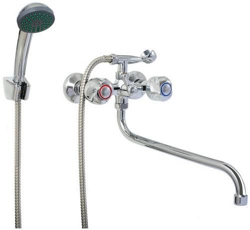 Смесители для ванны с душем Профсан Евро ПСМ-157 длина  310 мм, двухвентильные, излив низкий, серебристые