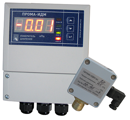 Датчики вакуумметрического и избыточного давления ПРОМА ИДМ-016 ДИВ-НВ 0.25-30, настенное исполнение с выносным датчиком, количество выходных реле - 4, диапазон измерений давлений ±0.05-±30КПа