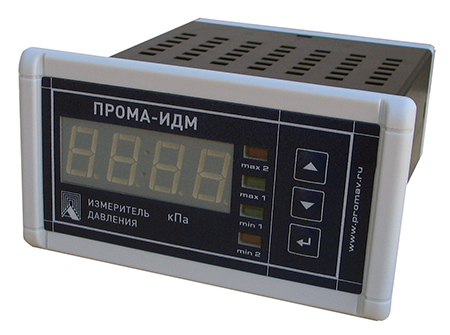 Датчики разности давлений на газ ПРОМА ИДМ-016 ДД-0.1-Щ 0.25-10, рабочее давление 0.1МПа, щитовое исполнение, количество выходных реле - 4, диапазон измерений давлений 0.06-10КПа