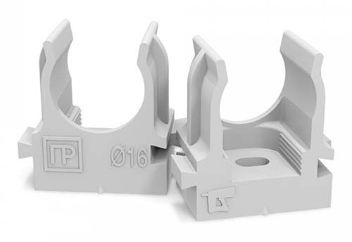 Крепёж-клипсы для труб Промрукав Ду16-25 для монтажного пистолета, материал - АБС-пластик, цвет серый