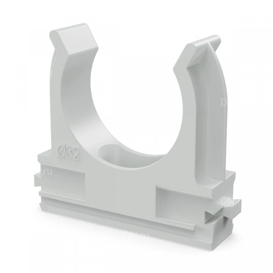 Крепёж-клипса для труб Промрукав Ду32, материал - полистирол, цвет серый