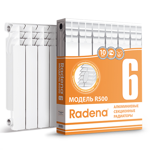 Радиаторы алюминиевые Radena R500/85  1-12 секций, боковое подключение, универсальные