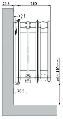 Радиатор стальной панельный Heaton Plus Ventil Compact тип 33VC, высота 900 мм, длина 1700 мм, с термостатическим вентилем, нижнее подключение, универсальное